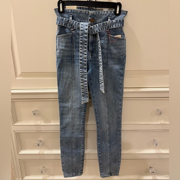 Alice + Olivia Denim - Alice + Olivia Good High Rise Skinny Belt Waistband Golden Child Blue Jean, S 25
